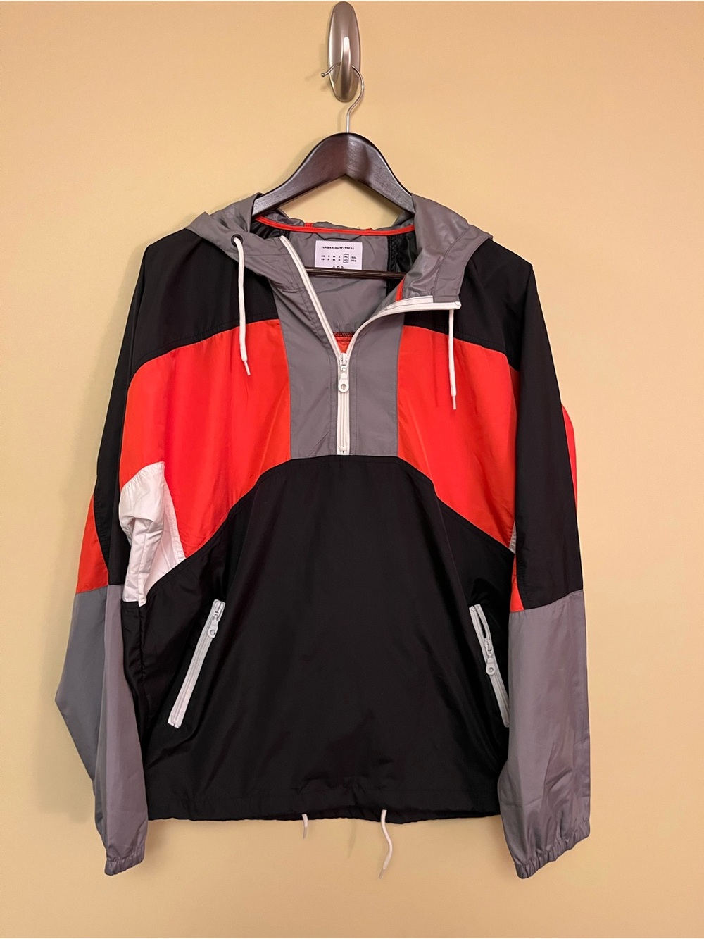 Urban Outfitters Black, Orange & White Colorblock Hooded Vintage Windbreaker